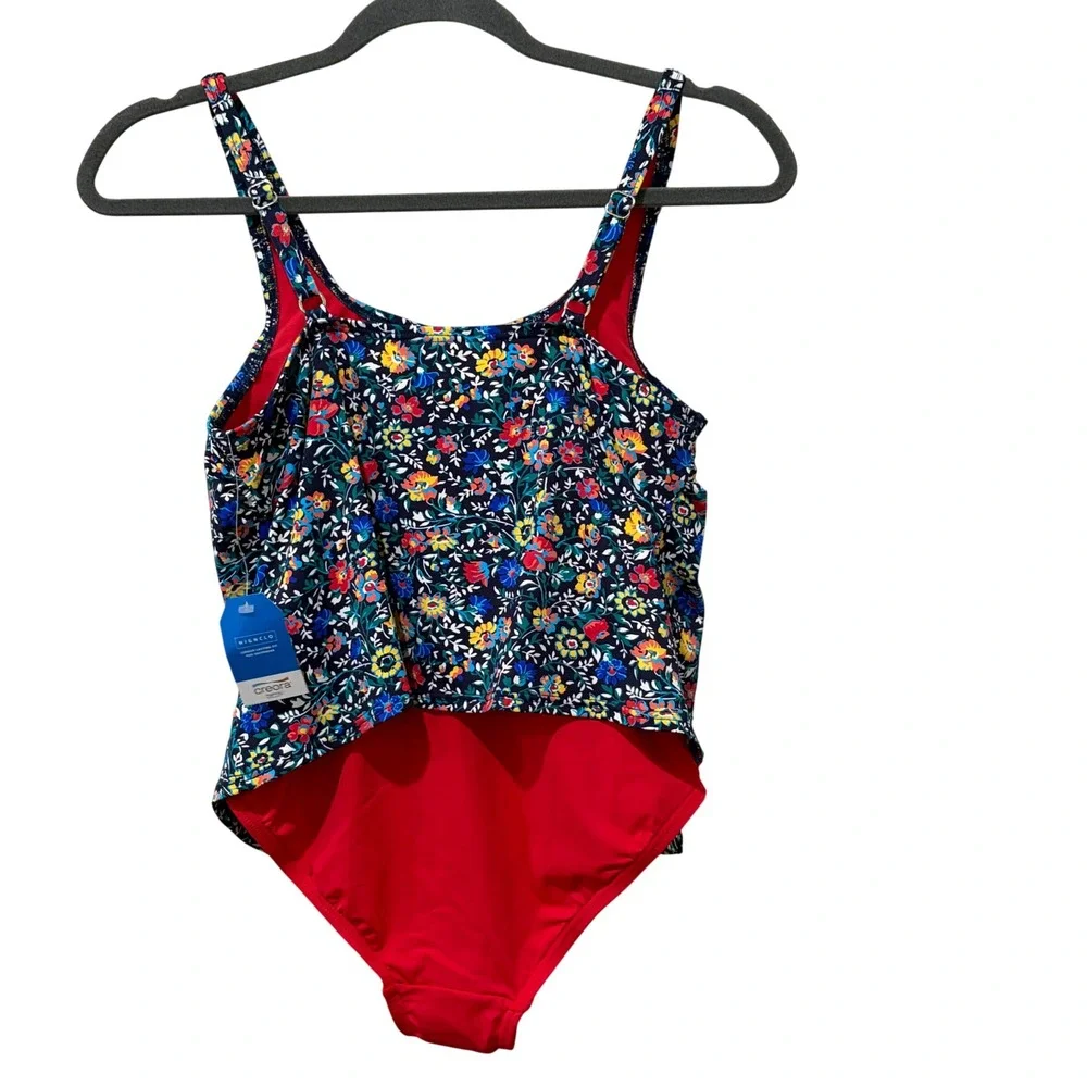 Lands' End‎ Tankini One Piece Womens 6 MultiColor Floral Highclo Swimsuit